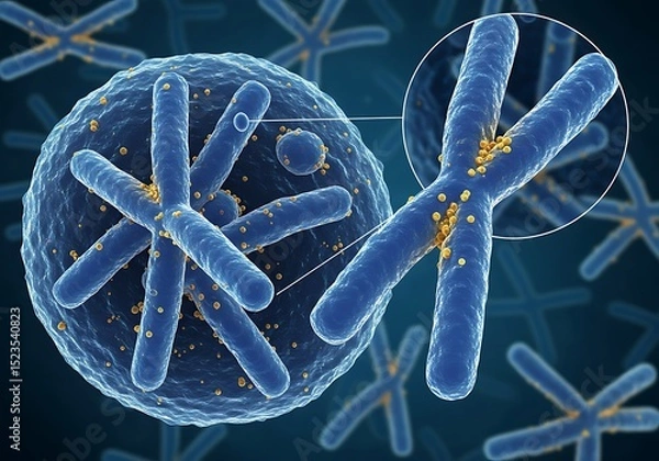 Obraz Illustration of chromosomes with magnified detail showing genetic material