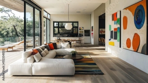 Obraz A modern open-plan living area with panoramic views.