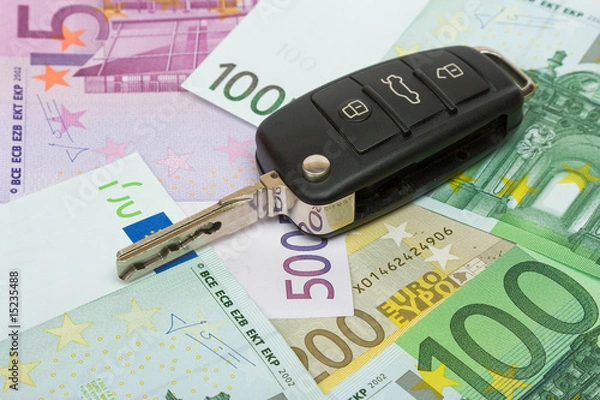 Obraz Car key on money background.