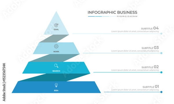 Fototapeta Business pyramid diagram infographic design 4 steps on white background