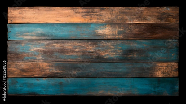 Obraz Rustic Teal and Brown Wooden Planks Background