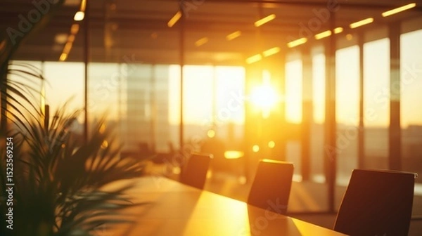 Fototapeta Modern Meeting Room at Sunset for Business Meetings, Presentation and Teamwork