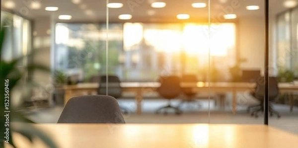 Fototapeta Contemporary Office Interior Background with a Bright Sunlit Workspace