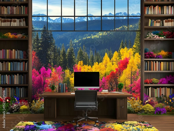 Obraz Autumnal Mountain View Office Illustration