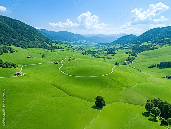 Obraz Aerial View Green Valley Landscape Photo