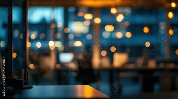 Fototapeta Modern office blur background with bokeh, perfect for virtual meeting backgrounds, presentations and overlays