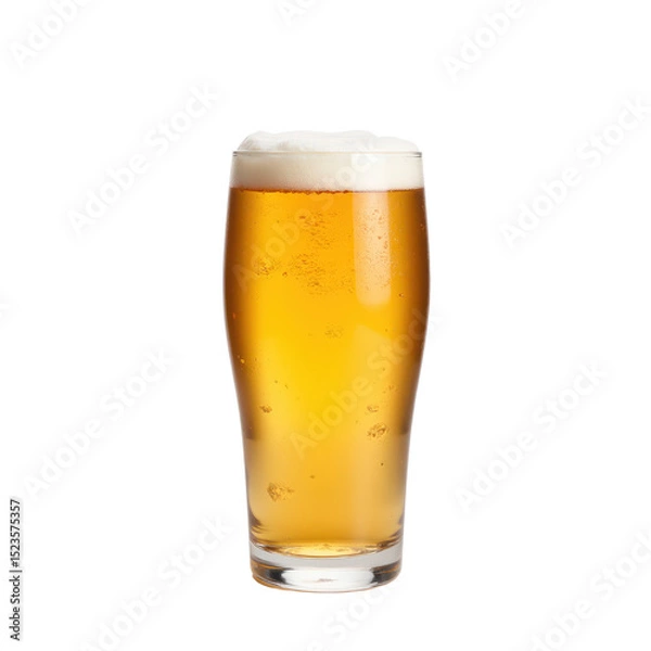 Fototapeta Crisp refreshing golden beer in a pint glass, clear, transparent png background.