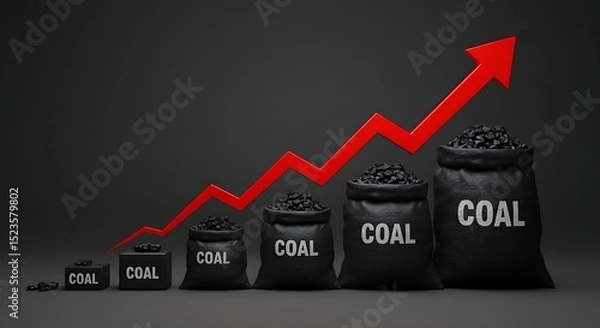 Fototapeta The rising arrangement of coal sacks signifies robust market performance and a steady increase in commodity prices for this essential fuel source
