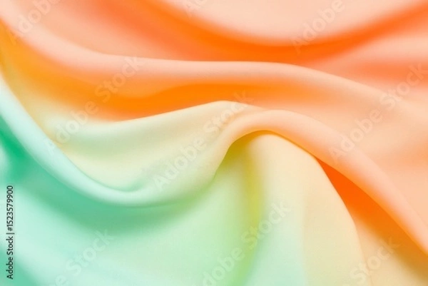 Obraz Pastel Orange and Green Draped Fabric - Soft, flowing fabric in pastel orange and green hues. Symbolizes serenity, calmness, gentleness, freshness, and springtime