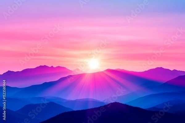 Obraz Serene Sunrise Over Mountains - Majestic sunrise casting vibrant pink and purple hues across a range of mountains. Peaceful, tranquil scene
