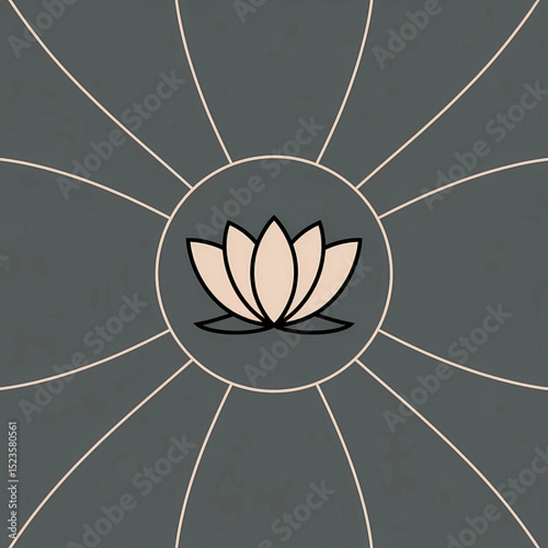 Fototapeta Minimalist Line Art Seamless Pattern of Stylized Lotus Flowers on Dark Gray Background