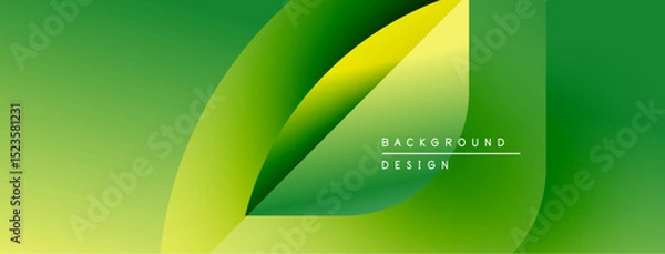 Fototapeta Abstract green design features layered leaf shapes. Gradient colors create modern, vibrant visual effect. Text reads background design.