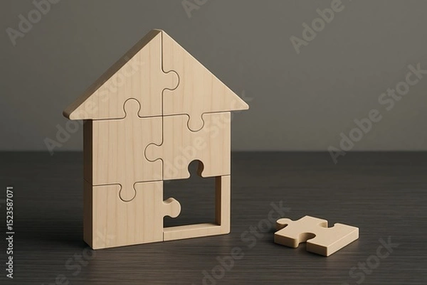 Obraz Wooden Puzzle House Symbol of Home Building, Real Estate, and Family Unity