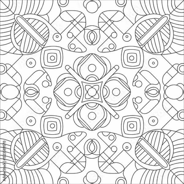Fototapeta Intricate Zentangle Line Art Pattern with Geometric and Floral Motifs for Coloring Books