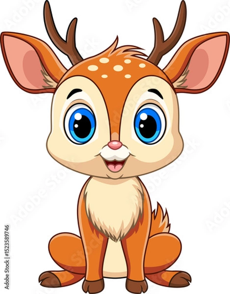 Obraz Illustration of Cartoon baby deer on white background