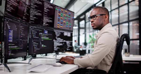 Fototapeta African American Programmer Developing Web Software