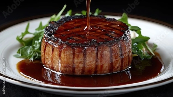 Fototapeta Grilled Steak with Sauce with Closeup.