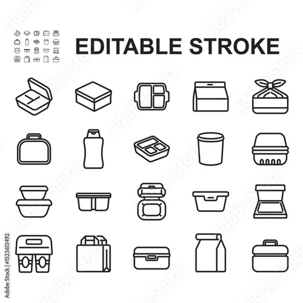 Fototapeta Lunch box icons collection. Thin line style vector. Contains icons of various shapes of lunch boxes.