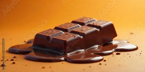 Fototapeta A hilarious scene of a chocolate bar dramatically melting in the sun, creating a comical, gooey mess Perfect for summer, dessert, and humorous food imagery , happy, chocolate melt, brown