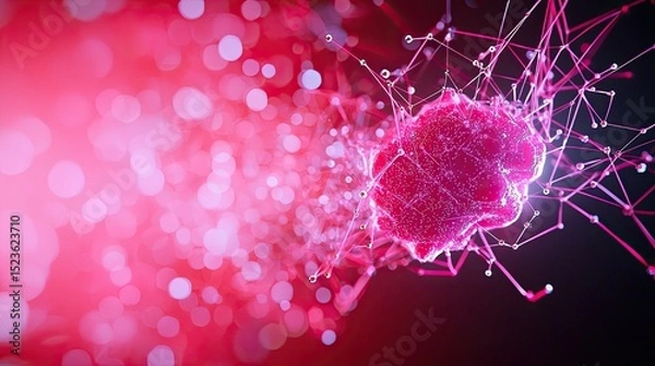Obraz Abstract Pink Network with Glowing Particles and Nodes