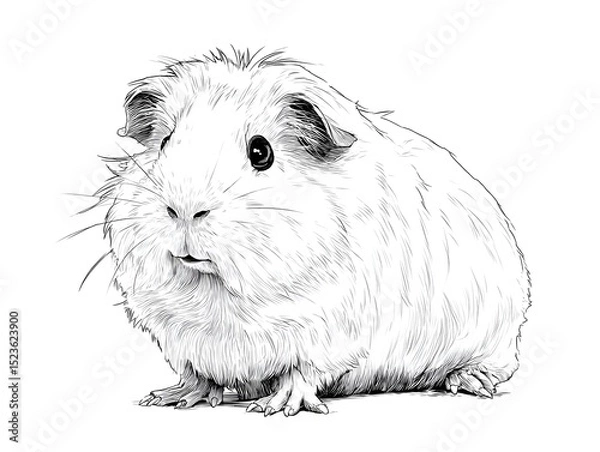 Fototapeta A charming guinea pig illustration shows intricate details of its fur and adorable features in monochrome art.