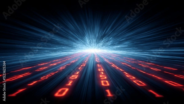 Fototapeta Digital Pathway With Glowing Binary Code