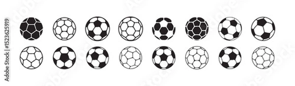Fototapeta Football ball vector icon set. Soccer balls icons. soccer ball icons, football or soccer ball icon set in different styles, football simple black style, Vector illustration eps 10.