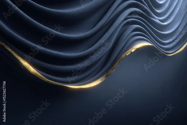 Fototapeta Elegant Wavy Pattern with Golden Highlights on Dark Background Abstract Art