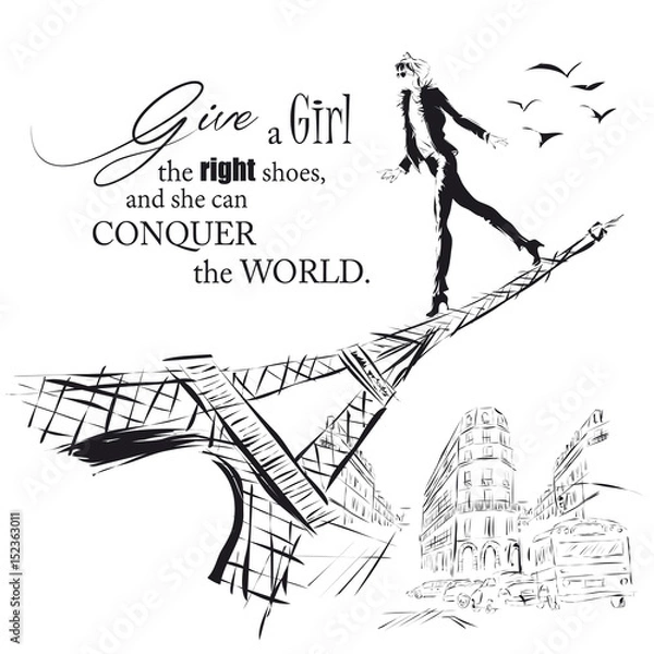 Fototapeta Fashion girl in sketch-style.