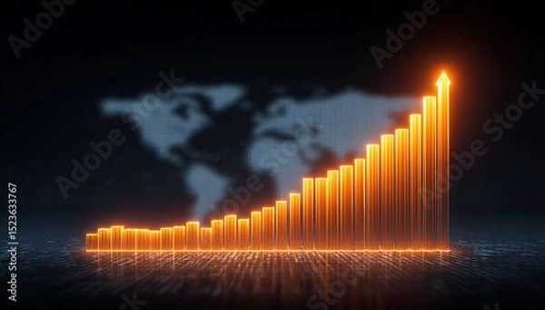 Fototapeta Global Growth Bar Chart With Glowing Orange Bars