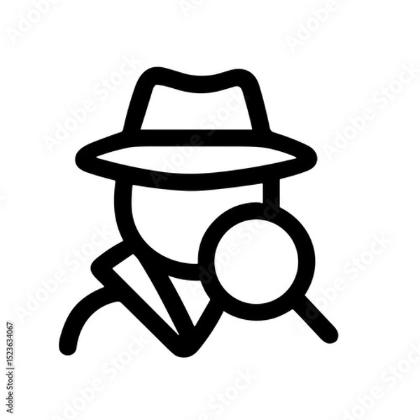 Fototapeta Simple Outline Silhouette Detective Character with Magnifying Glass Icon