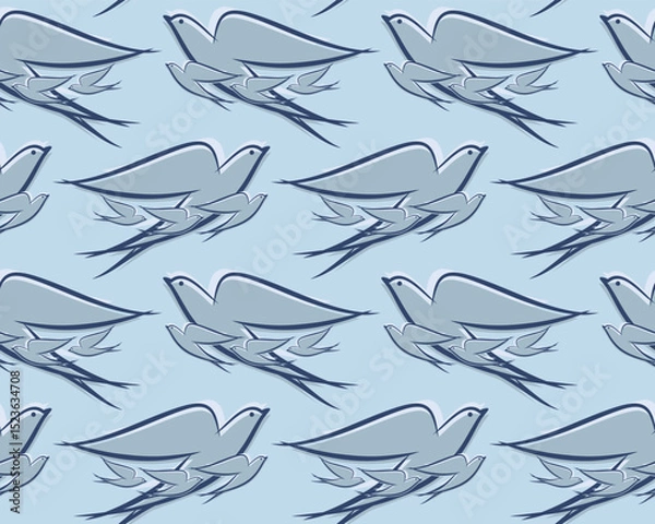 Fototapeta Seamless blue background with swallows.
