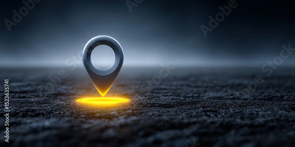 Fototapeta Glowing Location Marker On Dark Textured Surface