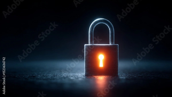 Fototapeta Glowing Padlock With Illuminated Keyhole On Dark Background