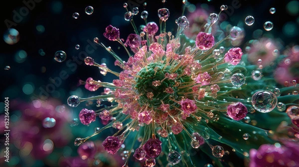 Fototapeta Microscopic virus structure laboratory scientific image detailed analysis close-up viral pathogen exploration