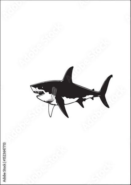 Fototapeta drawing of megalodon one color logo black and  white