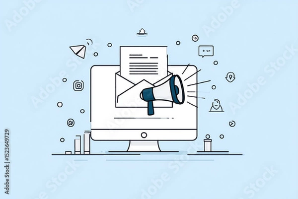 Obraz Email Marketing and Digital Communication Vector Illustration