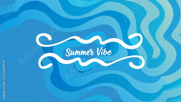 Fototapeta Summer vibe text with decorative swirls on a background of abstract blue waves and gradient patterns design