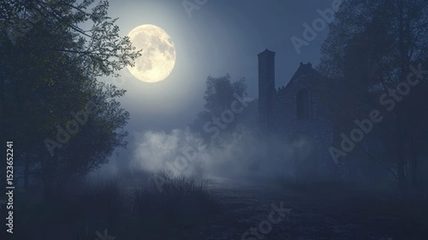 Fototapeta Halloween Minimalist Abstract Fog and Moon