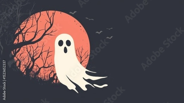 Fototapeta Halloween Minimalist Ghost Design with Dark Background