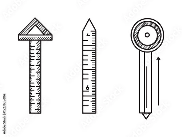 Fototapeta Metal Ruler Minimalist 2D Line Art Set 