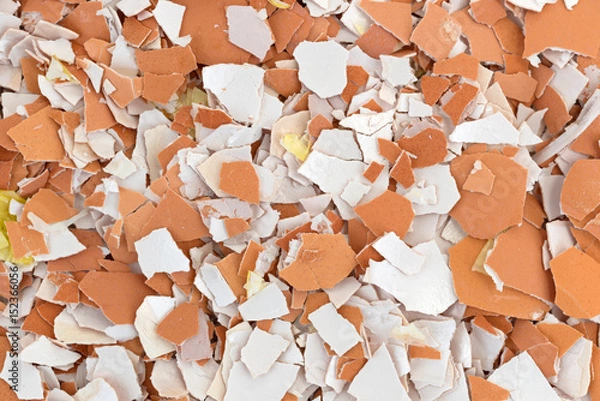 Fototapeta Crushed egg shells close view.