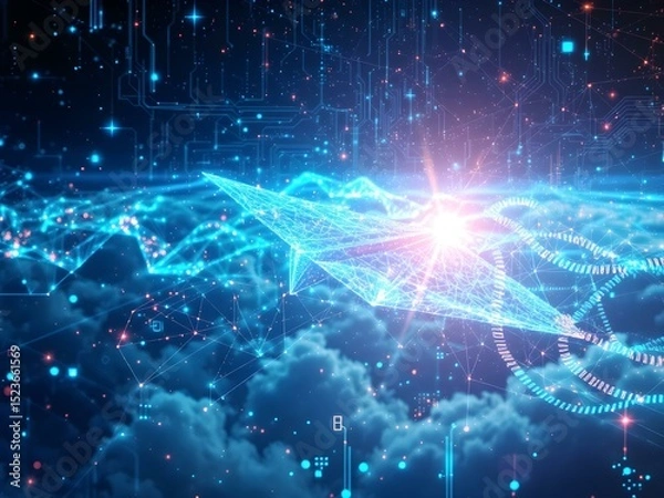 Obraz Abstract Digital Landscape: Dive into a futuristic digital landscape where lines of code weave together, creating an ethereal scene of data streams and networks.