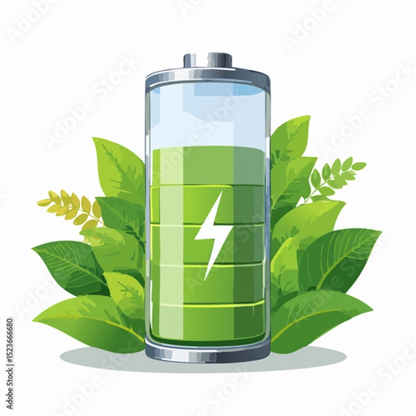 Obraz Battery Icon Metaphor – Depletion from Work, Recharge Through Nature