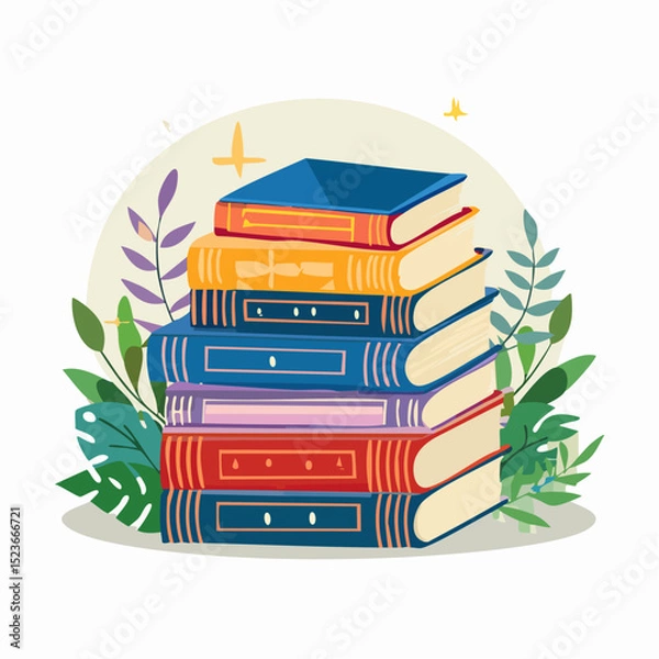 Obraz Stacked Book Vector – Business, Mindfulness, and Fiction Representing Balanced Learning