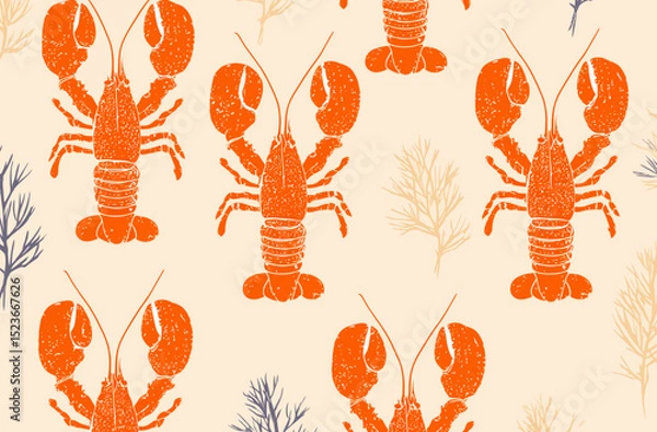 Obraz Seamless Lobster Pattern Vector Illustration of Crayfish Design