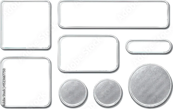 Obraz Minimalist vector illustration of chrome wireframe UI components in various geometric shapes for futuristic digital interfaces.
