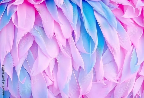 Fototapeta Soft, pastel blue and pink chicken feathers, textured background, spring, feather