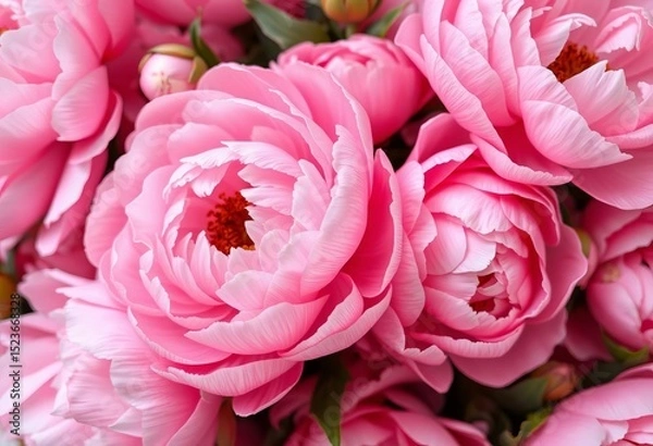 Fototapeta Soft pink peony blossoms, layered texture, floral background pattern, background, botanical