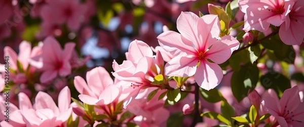 Fototapeta Sun-dappled petals, soft pink blooms, delicate texture, shadow play,  shadow,  soft